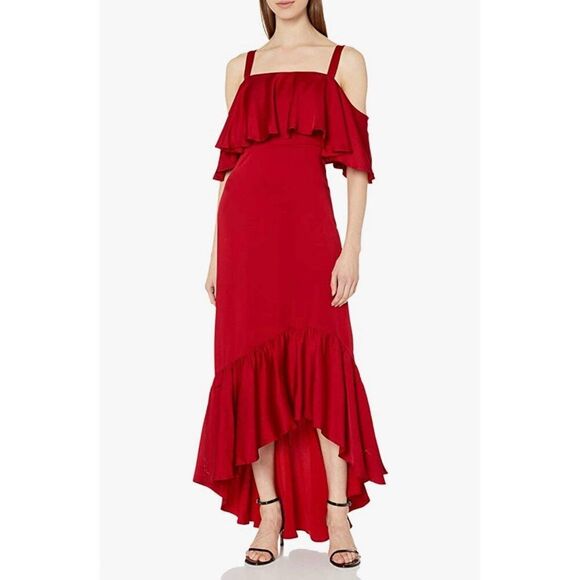 Jill Jill Stuart Women Red Ruffle Hem Hi-Low Midi Dress Size 10 NWT - Picture 1 of 13